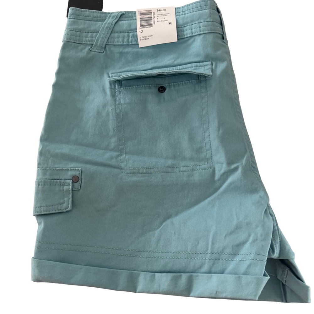 Ocean Coast Stretch Twill Cargo Shorts Women’s 12 Turquoise 3” Inseam NWT - Picture 5 of 8